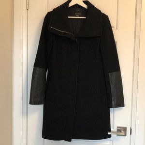 Club Monaco Italian Wool Coat with leather sleeve detail